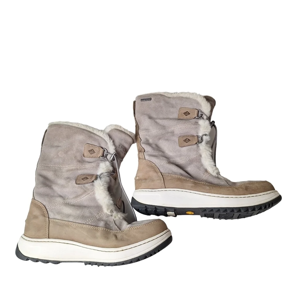 Sperry Women Gray Powder Valley Vibram Thinsulate Faux Fur Lined Winter Boot Sz9